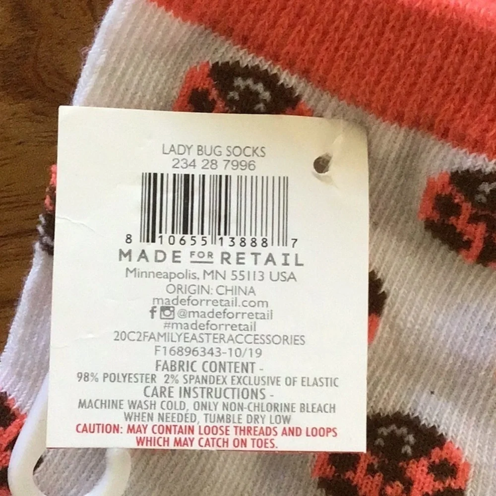 Fun Ladybug and Bee Nature-Inspired Crew Socks - NWT